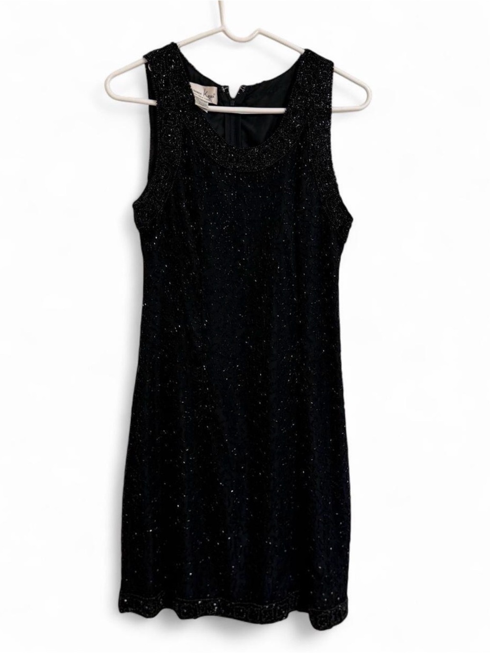 Laurence Kazar Black Beaded Sleeveless Mini Dress